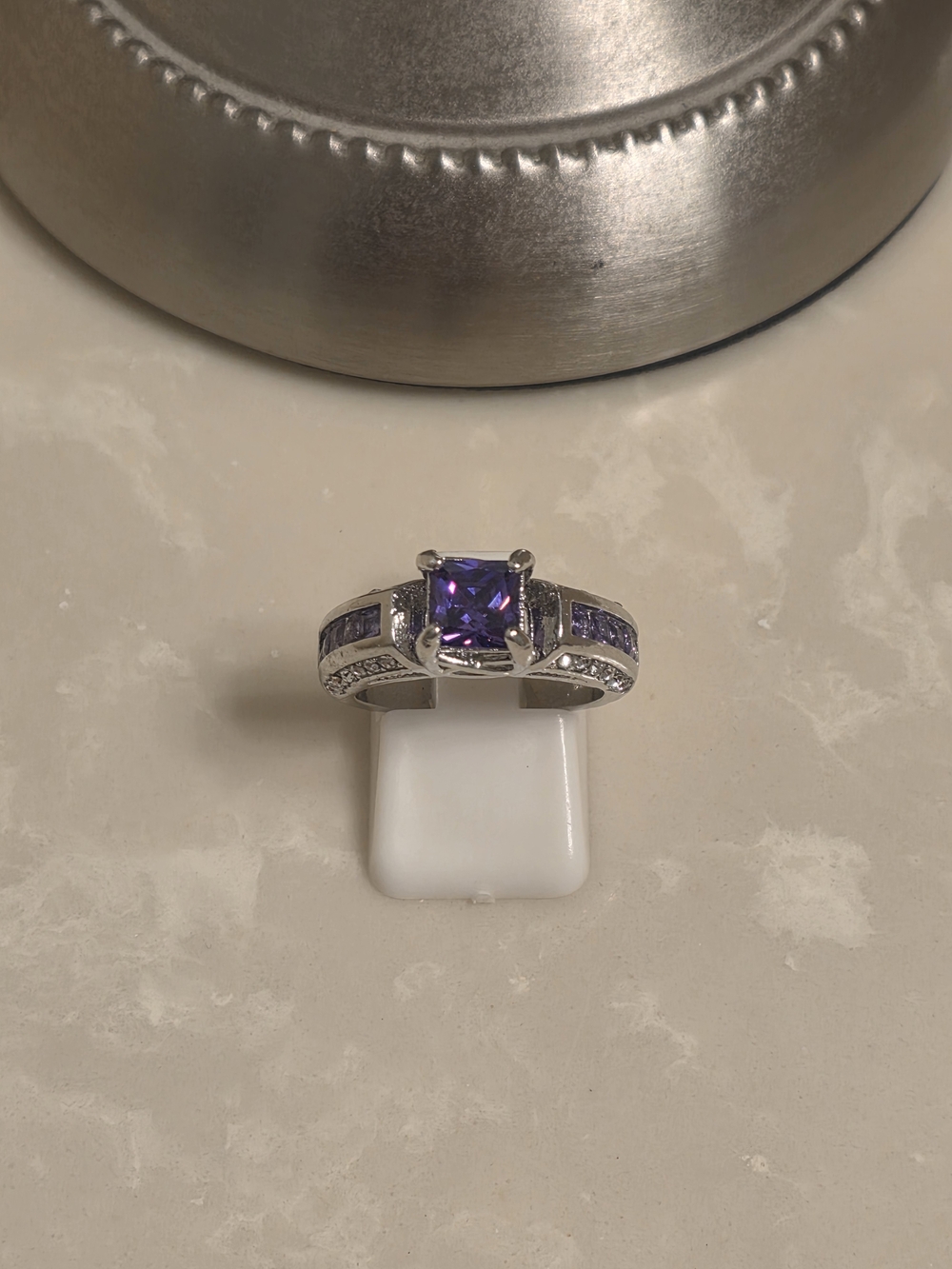 925 Silver CZ and Amethyst Ring Size 8